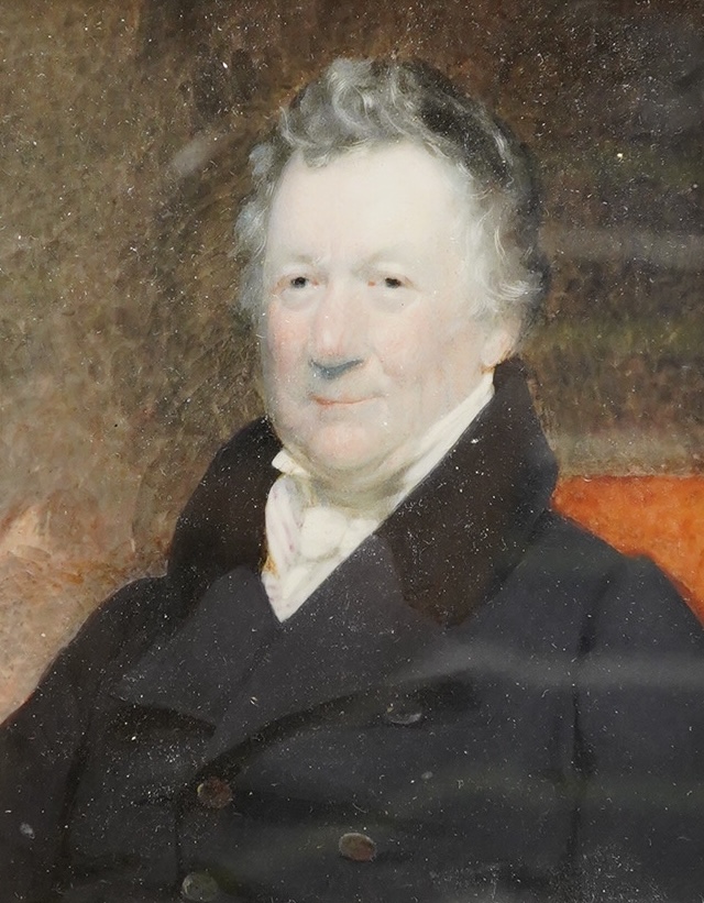 Early Victorian school, Portrait miniature of a gentleman, watercolour on ivory, housed in an ebonised and gilt frame, 9 x 7cm CITES Submission reference NAE29FJW